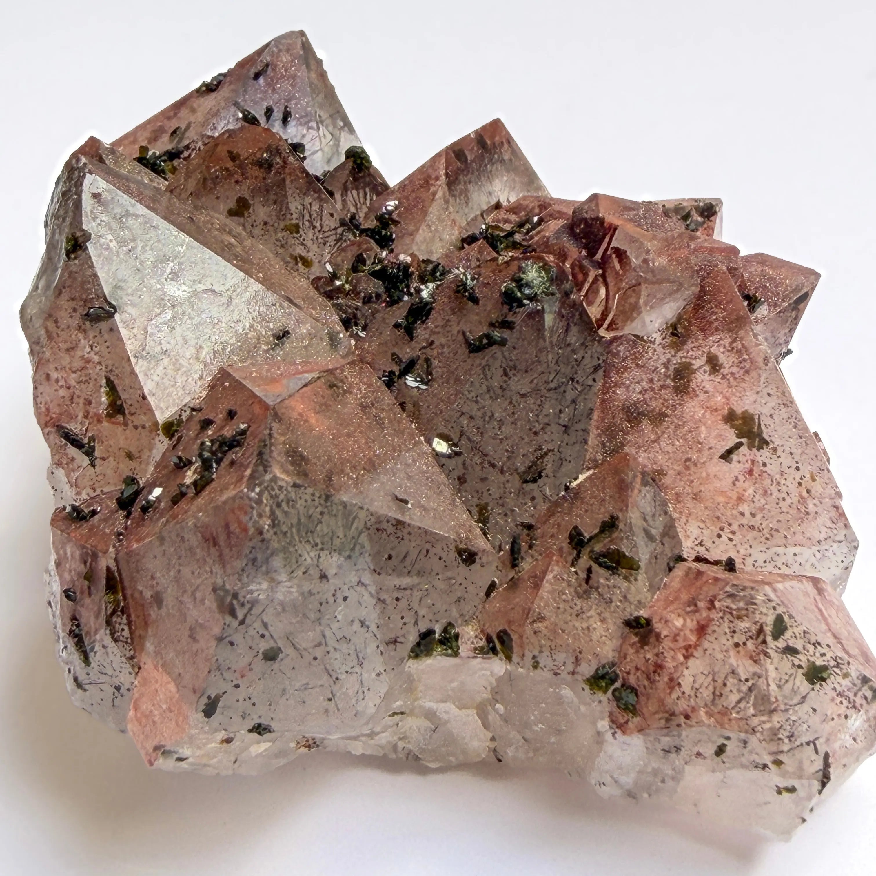 Pink Garden Quartz from Sichuan with Epidote and Hematite